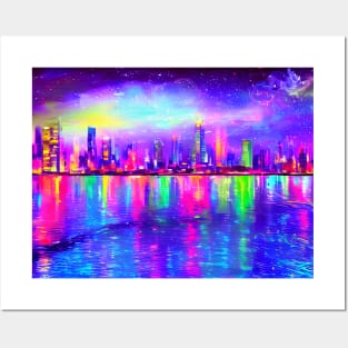 Neon glowing city Posters and Art